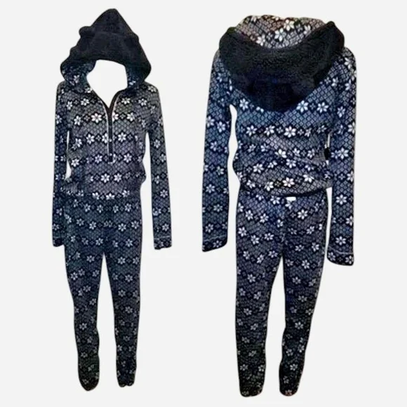 Kensie Black and White Hooded Pajama Onesie - Picture 1 of 8